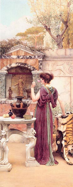 John William Godward At the Garden Shrine, Pompeii